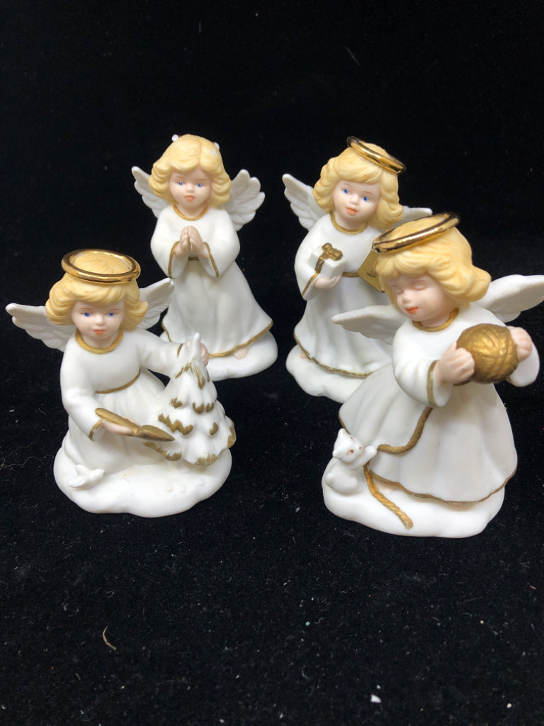 4 CERAMIC W GOLD ACCENTS ANGELS.