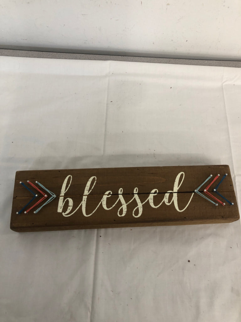 WOOD "BLESSED" BLOCK SIGN.