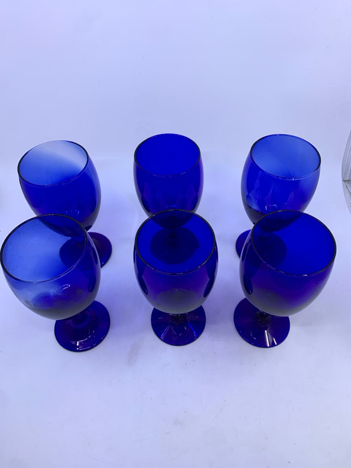 6 COBALT BLUE WINE GOBLETS.