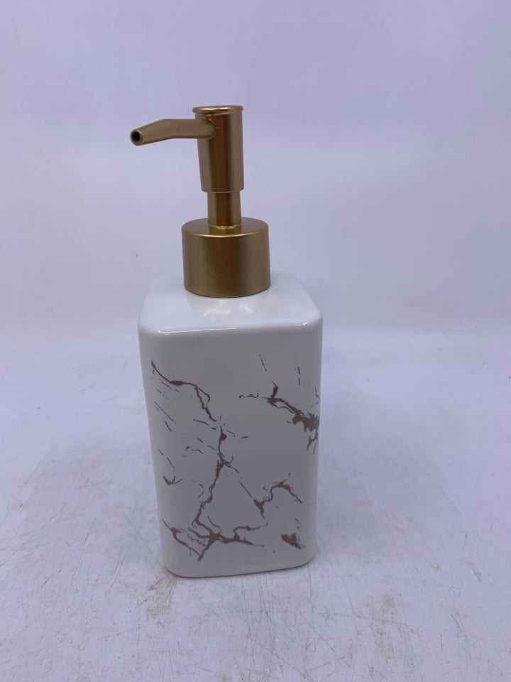 CERAMIC MARBLE LOOK W/ GOLD PLASTIC TOP.