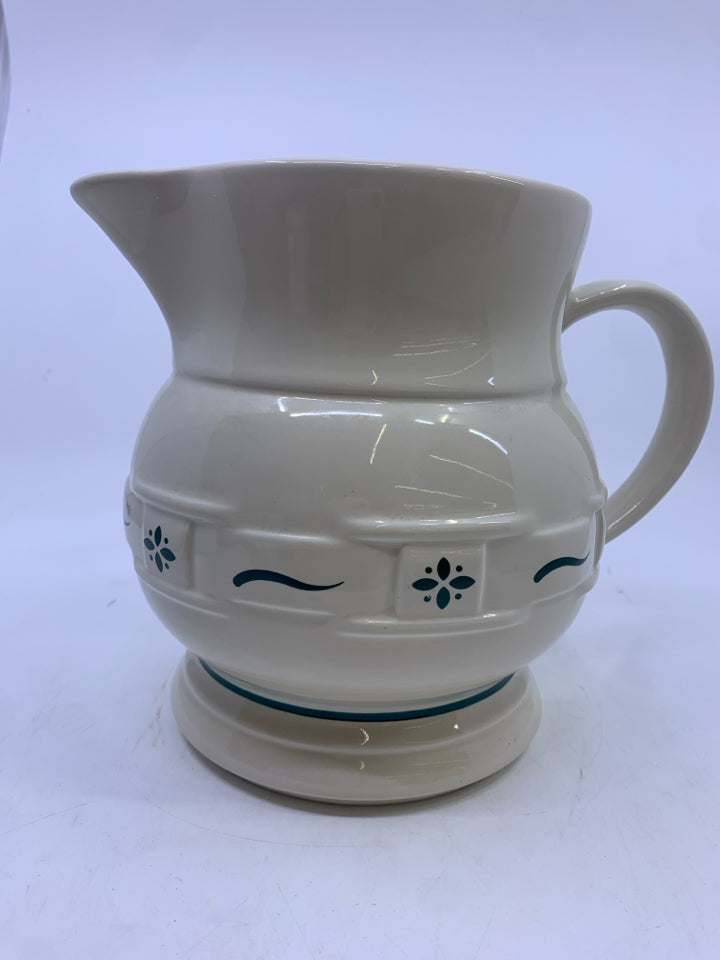 WHITE + GREEN DESIGN PITCHER LONGABERGER POTTERY.