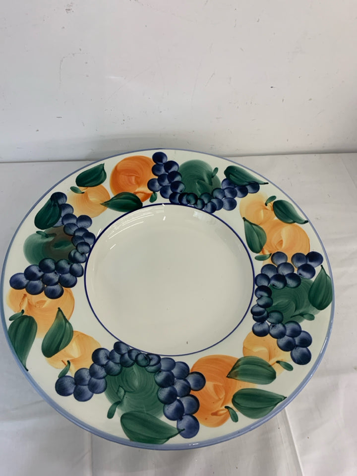 LARGE SHALLOW PAINTED FRUIT BOWL.