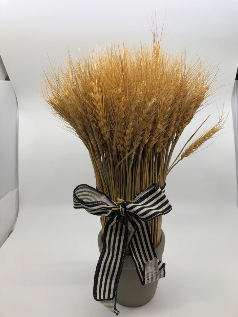 FAUX STRAW WHEAT IN GREY PLANTER.