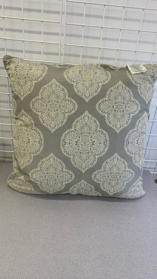 LARGE GREY PILLOW W/CREAM LACE PAISLEY.