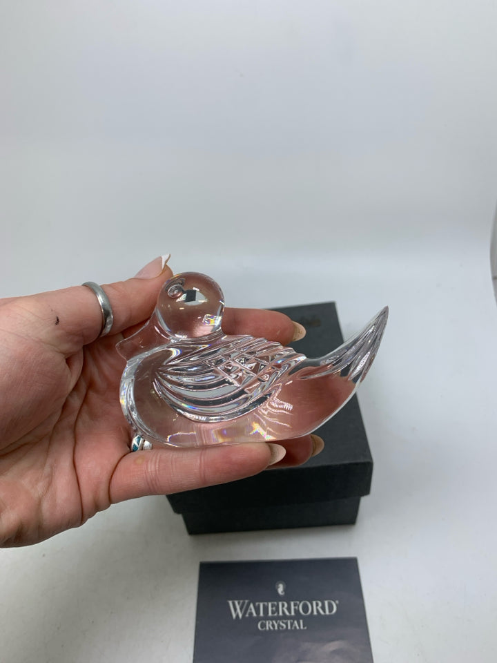 CRYSTAL MALLARD DUCK PAPERWEIGHT IN BOX.