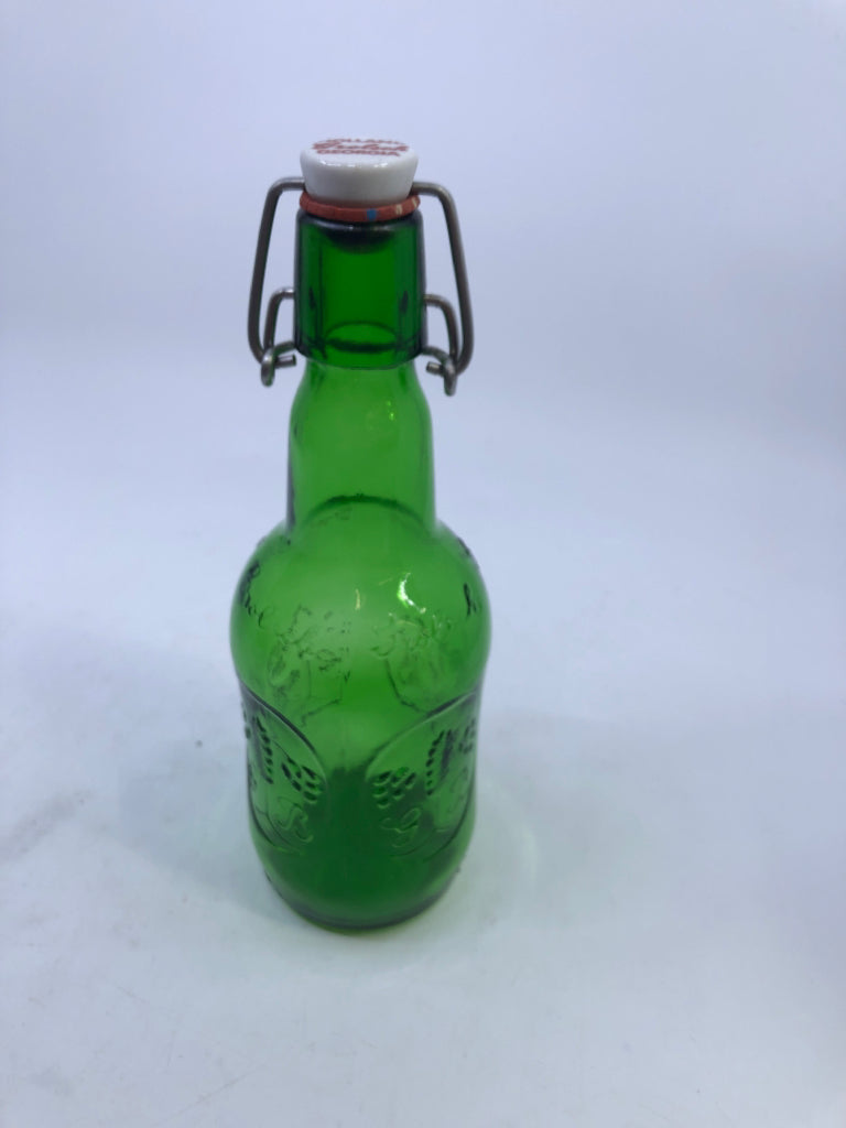 GREEN GLASS GROLSCH BOTTLE W LOCKING LID.