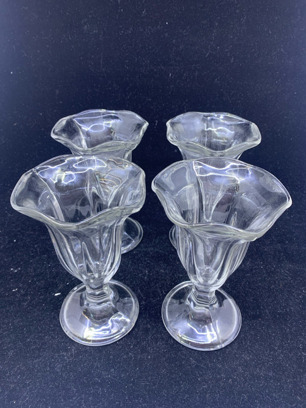4 GLASS SUNDAE CUPS W/ WAVY EDGE.