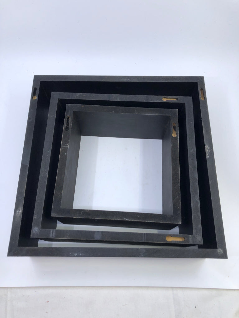 3 BLACK CUBE SHELVES.