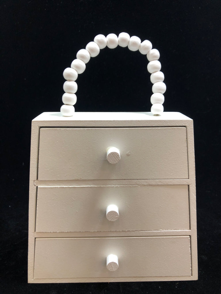 3 DRAWER PURSE SHAPED JEWELRY BOX.