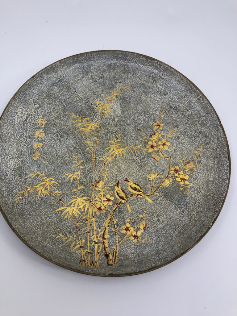 VTG GOLD ACCENTS BIRDS AND BAMBOO PLATE.