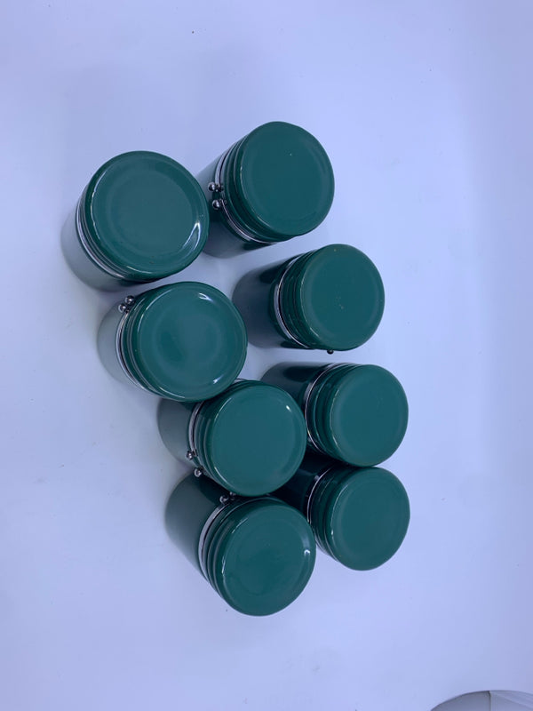 8 GREEN SPICE CANISTERS.