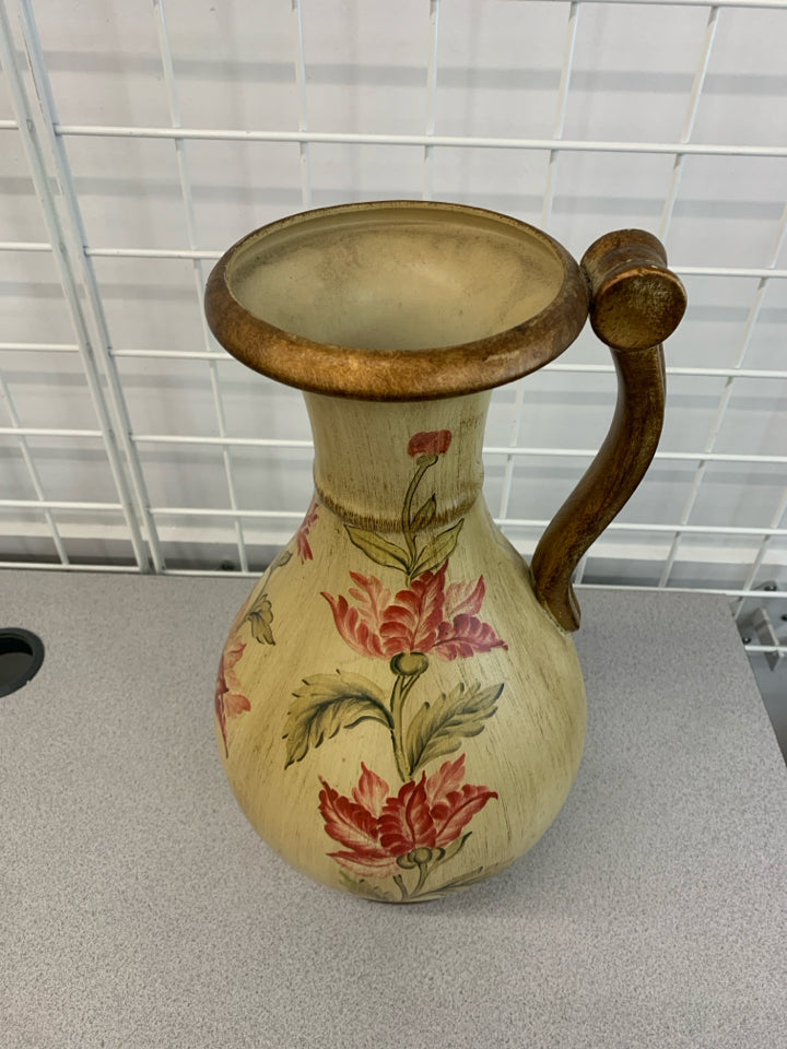 VTG STYLE HAND-PAINTED FLORAL VASE.