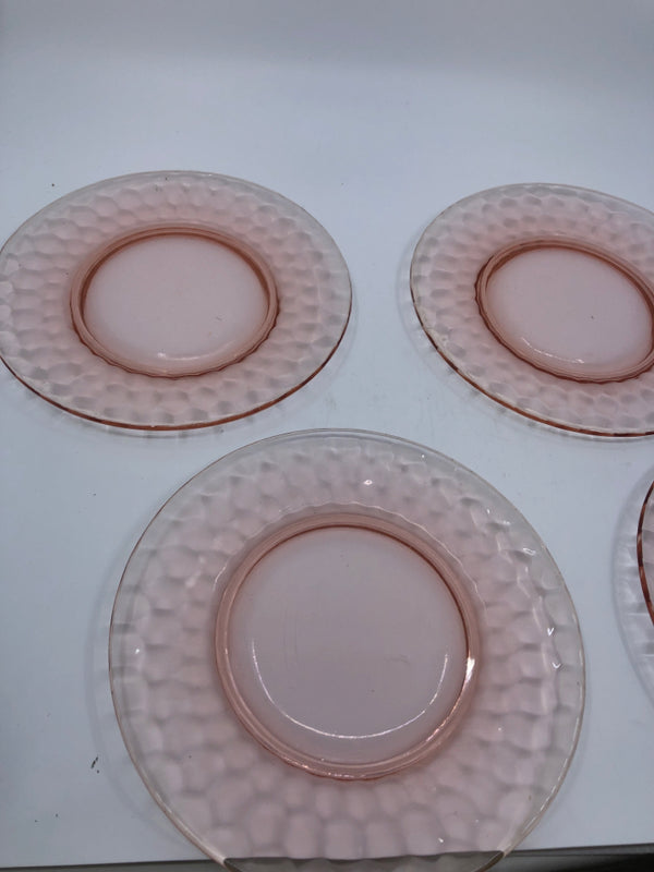 4 PINK GLASS LUNCH DISHES.