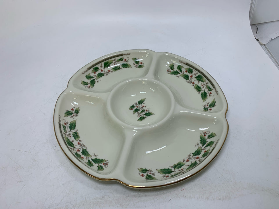 ROYAL LIMITED HOLLY HOLIDAY PATTERN DIVIDED SERVING PLATE.