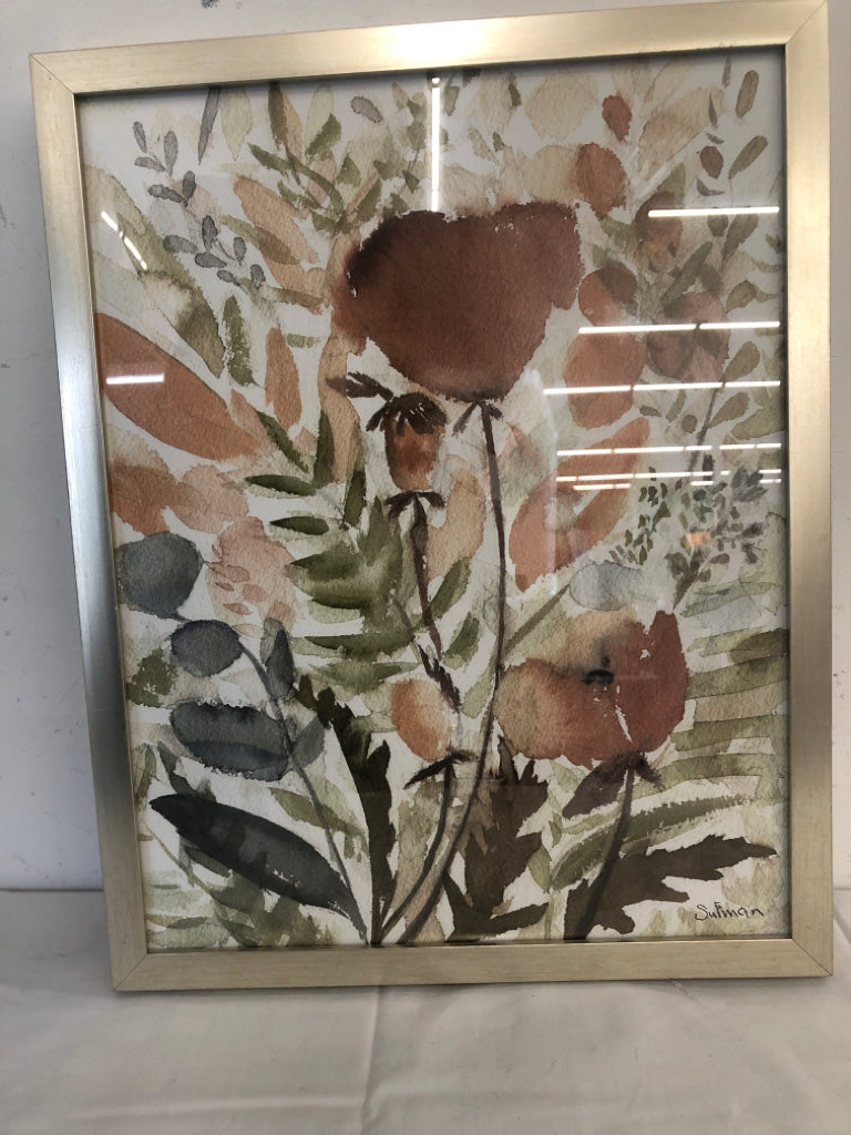 WATER COLOR FLOWERS IN GOLD FRAME.