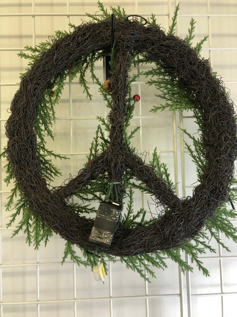 PEACE SIGN LIGHT UP WREATH W/BERRIES.