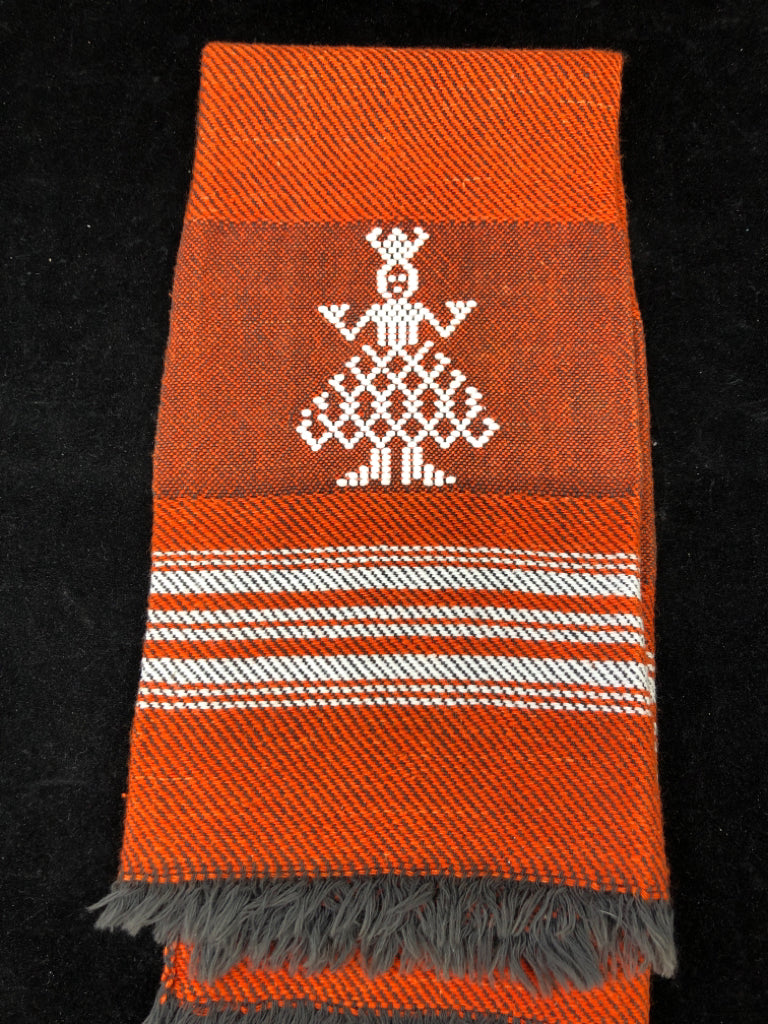 ORANGE WOVEN TEA TOWEL W/DANCER.