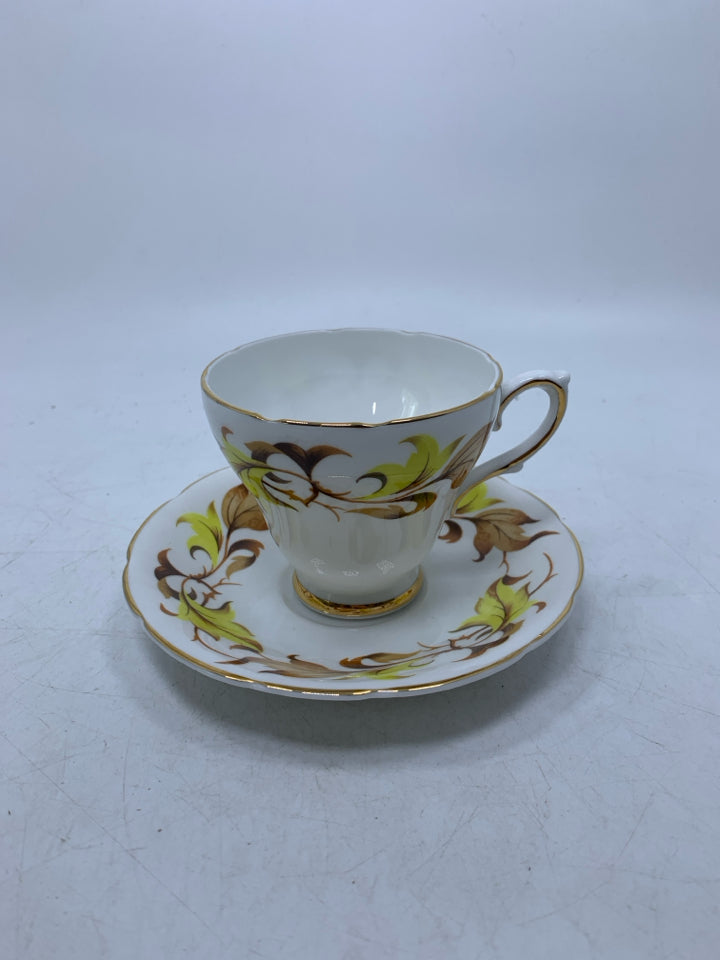 YELLOW/ORANGE LEAVES TEACUP/SAUCER.