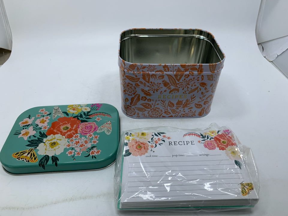TEAL FLORAL W/ MOTHS RECIPE NOTE W/ CARDS.
