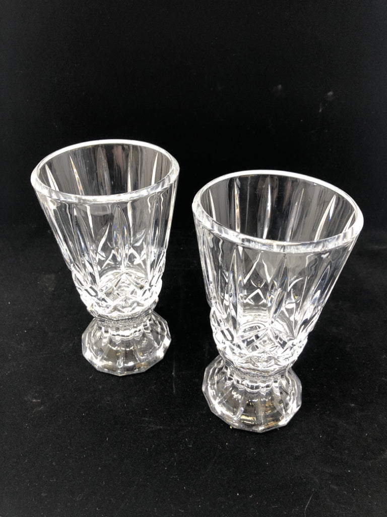 2-2PC CRYSTAL DIAMOND CUT HURRICANE CANDLE HOLDERS.
