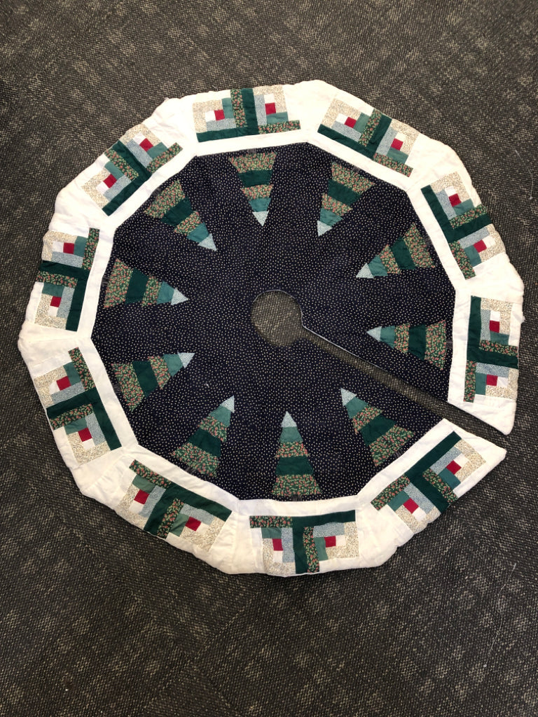 NAVY BLUE W STARS QUILTED TREE SKIRT.