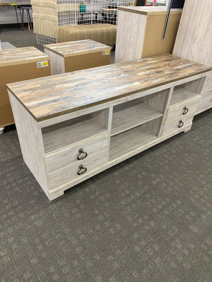 ASHLEY 2 DRAWER 4 SHELF CONSOLE TABLE.