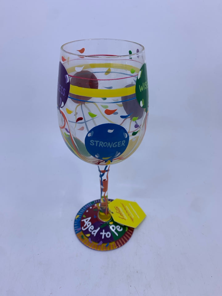 "AGED TO PERFECTION" WINE GLASS.