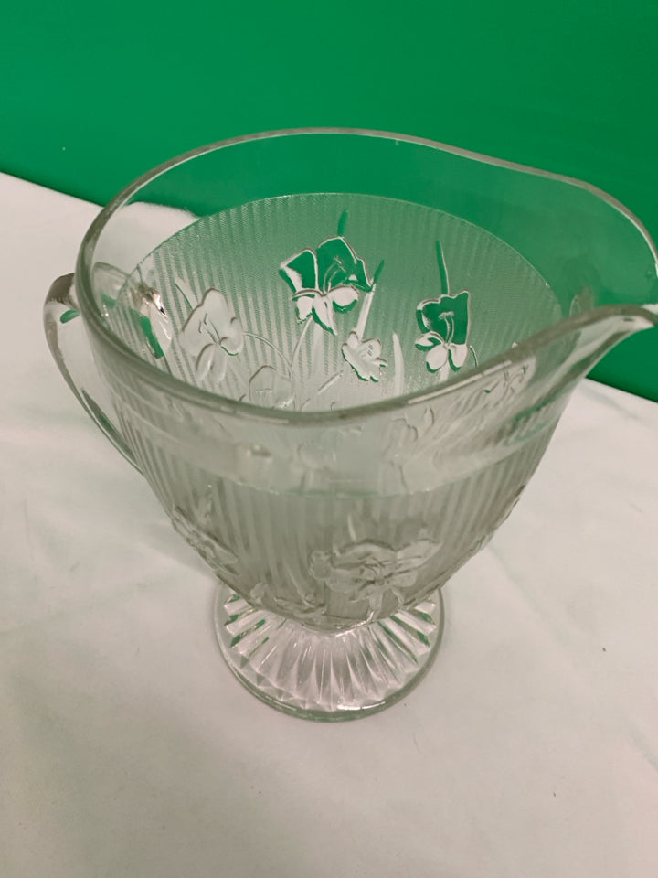 FLORAL ETCHED FOOTED PITCHER.