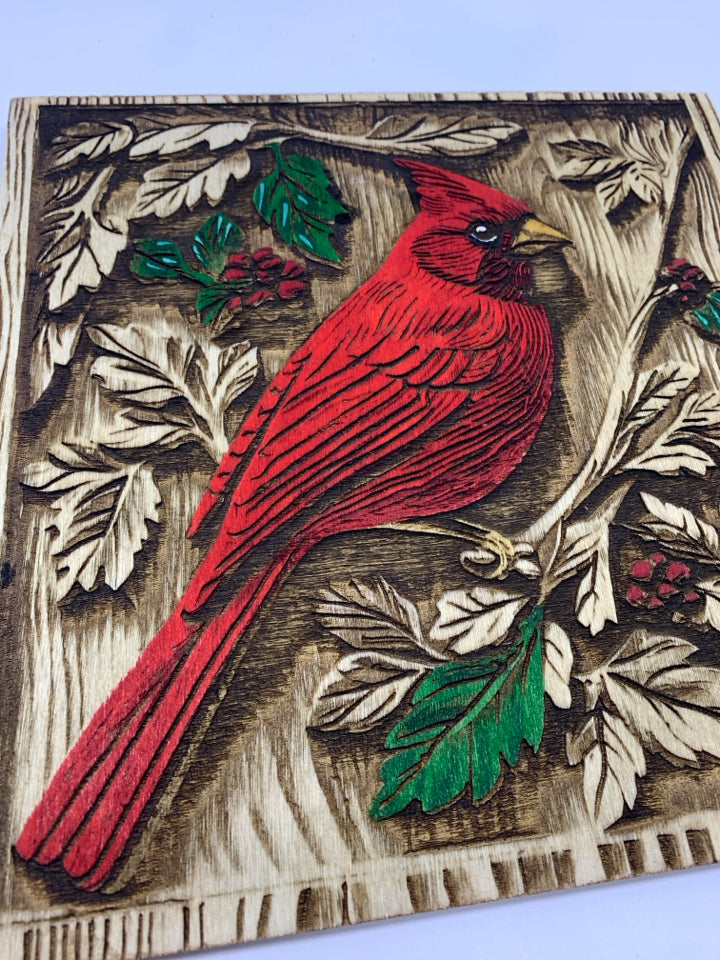 CARVED CARDINAL PLAQUE.