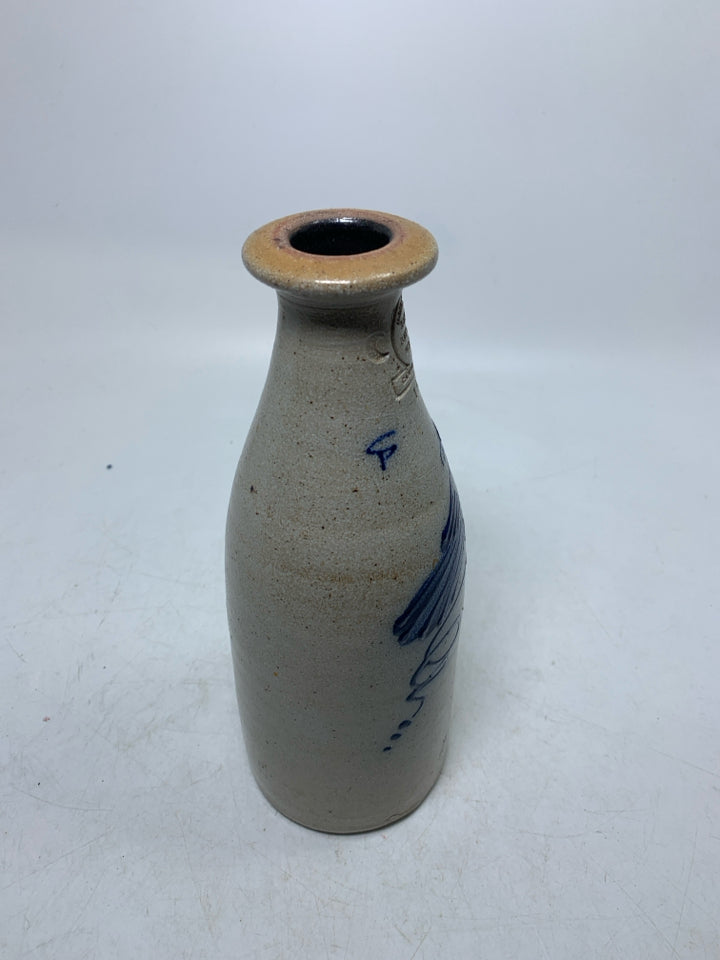 VTG COBALT BLUE BIRD SALT GLAZE BOTTLE/VASE 1990.
