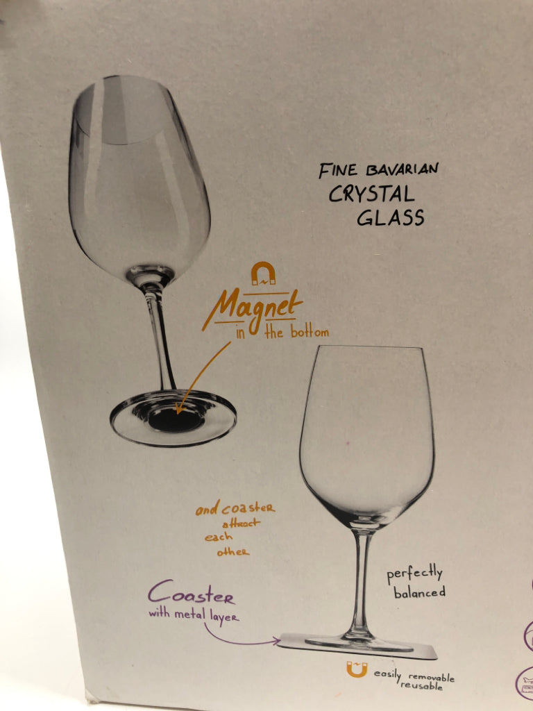 NIB 2 MAGNETIC WINE GLASSES