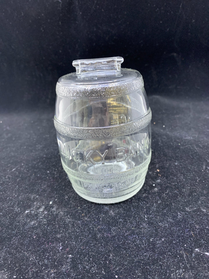 VTG LUCKY BANK GLASS EMPTY BARREL.