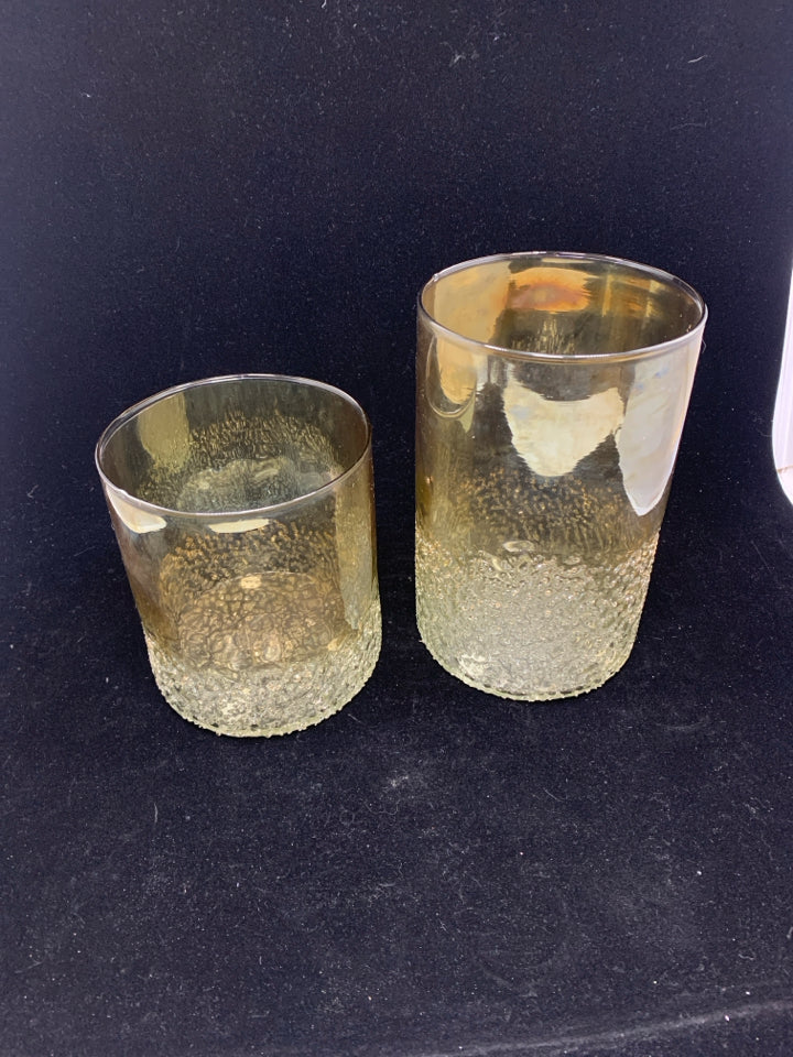 2 CRYSTALIZED AMBER GLASS CANDLE HOLDERS.