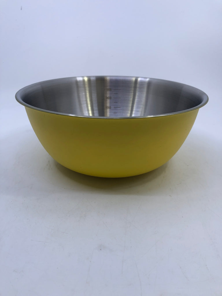 NEW YELLOW STAINLESS STEEL MEASURING BOWL.