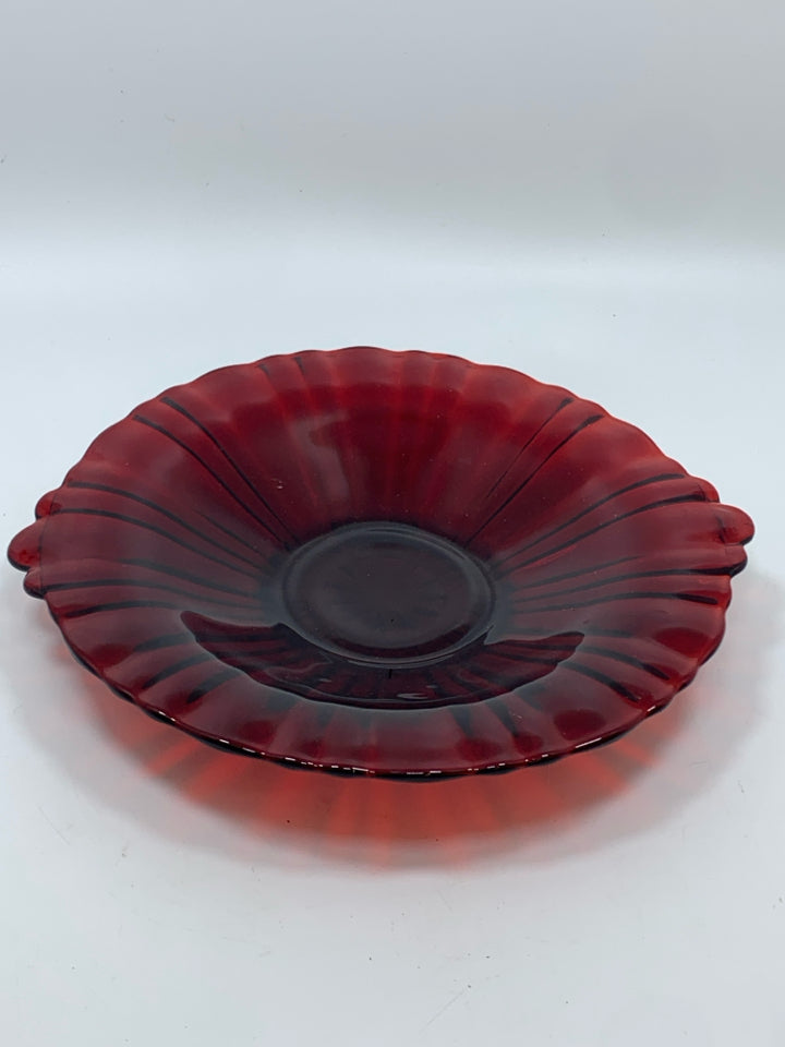 CRANBERRY GLASS FLARED PLATE.