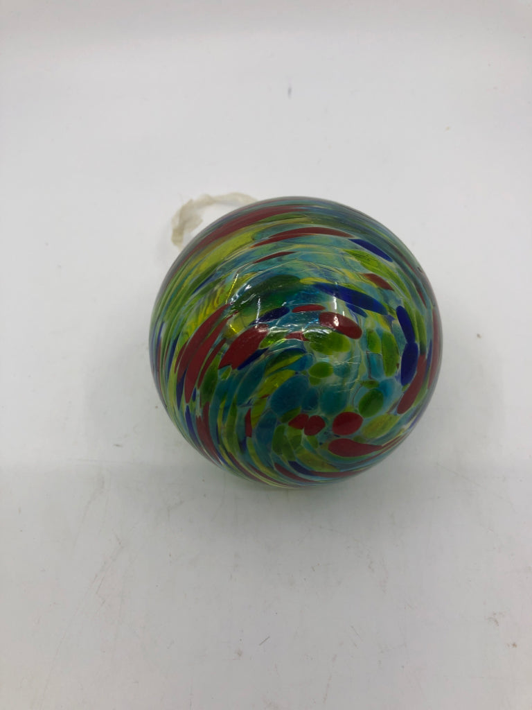 TINTED COLORFUL BLOWN GLASS ORNAMENT.