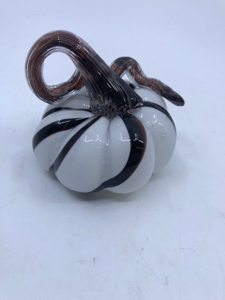 BLACK AND WHITE BLOWN GLASS PUMPKIN.