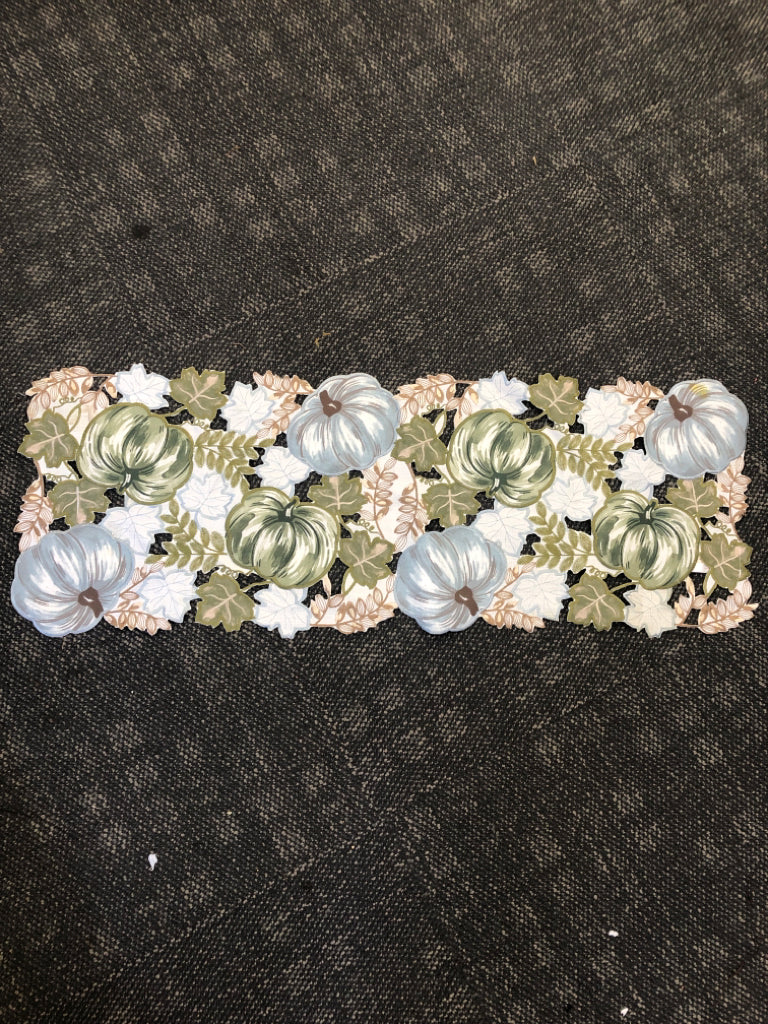 TEAL, GREEN PUMPKIN TABLE RUNNER.