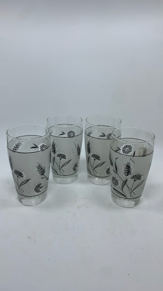 4 VTG FROSTED WHEAT PATTERN GLASSES.