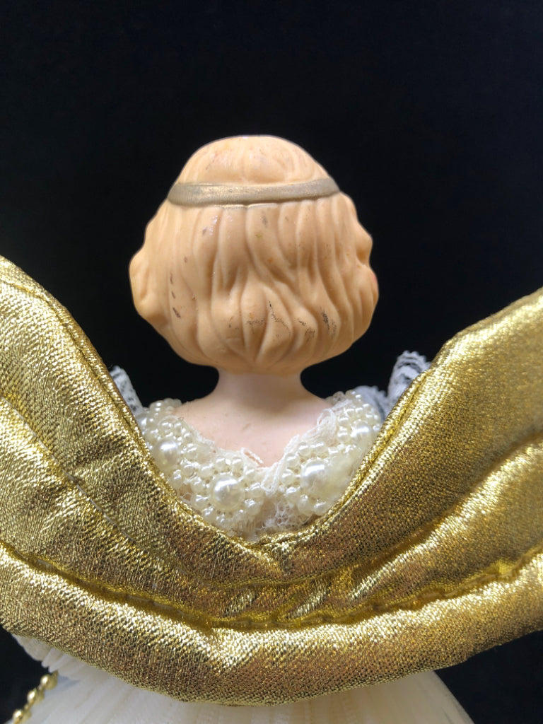 PORCELAIN ANGEL TREE TOPPER WHITE DRESS.