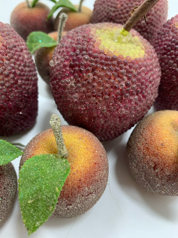 BAG OF FAUX GLITTER APPLES DECOR.