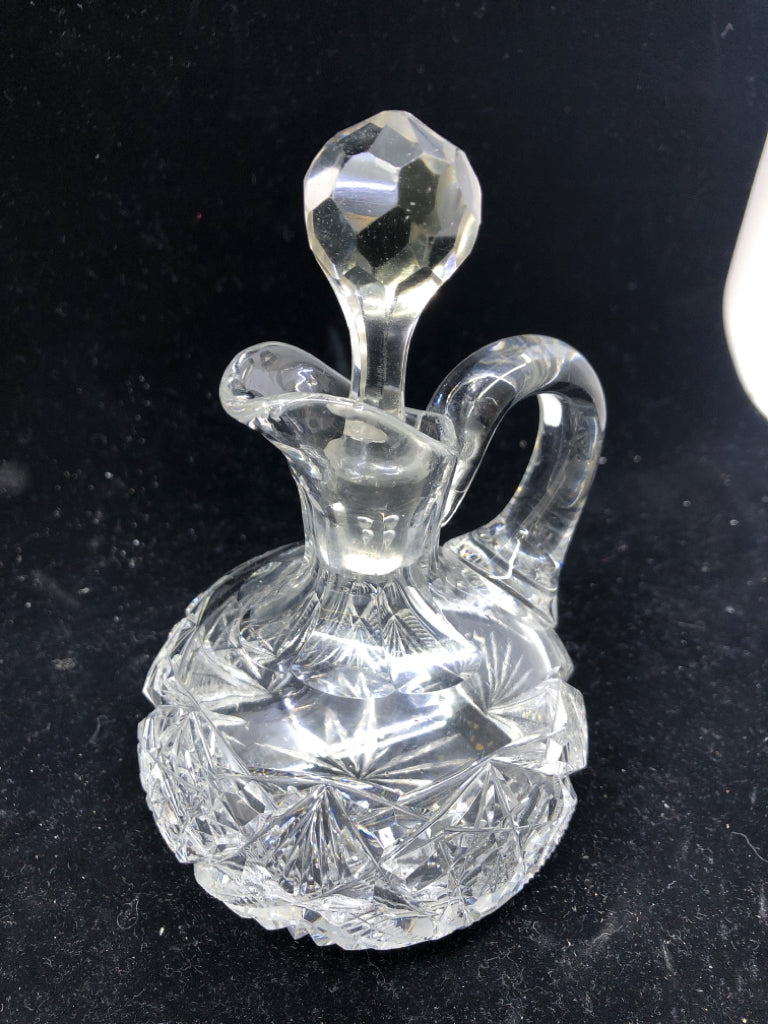 CUT GLASS OIL CONTAINER W/STOPPER.