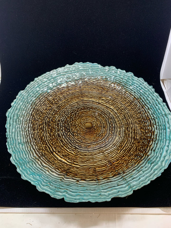 TEAL AND BROWN BOWL.