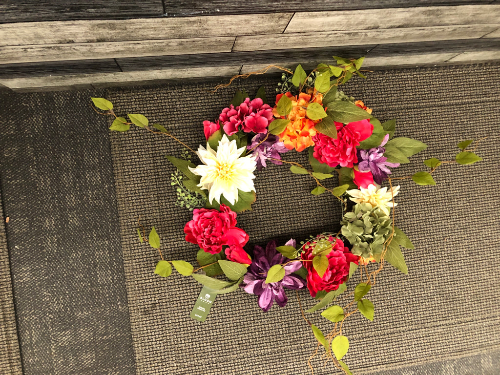 PINK AND PURPLE FAUX WREATH.