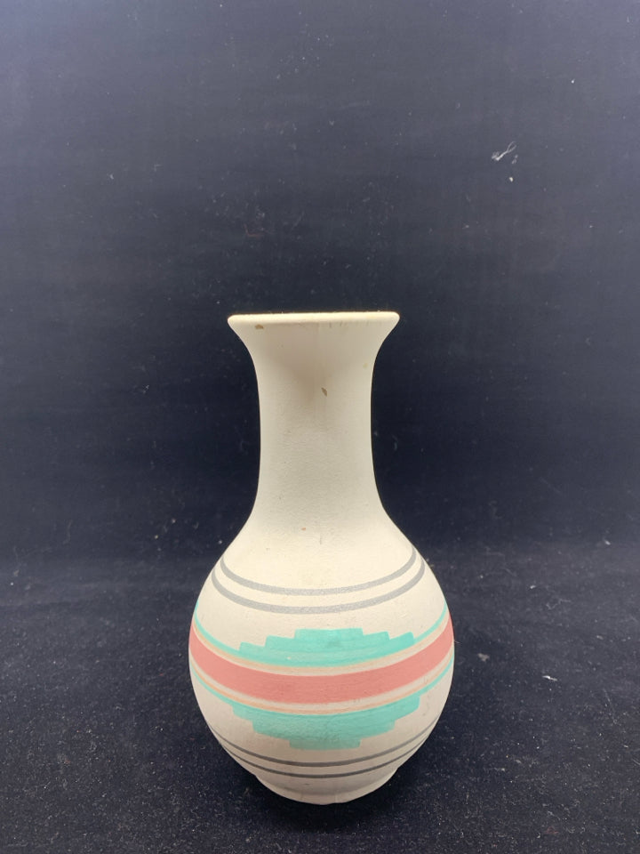 TEAL AZTEC POTTERY VASE.