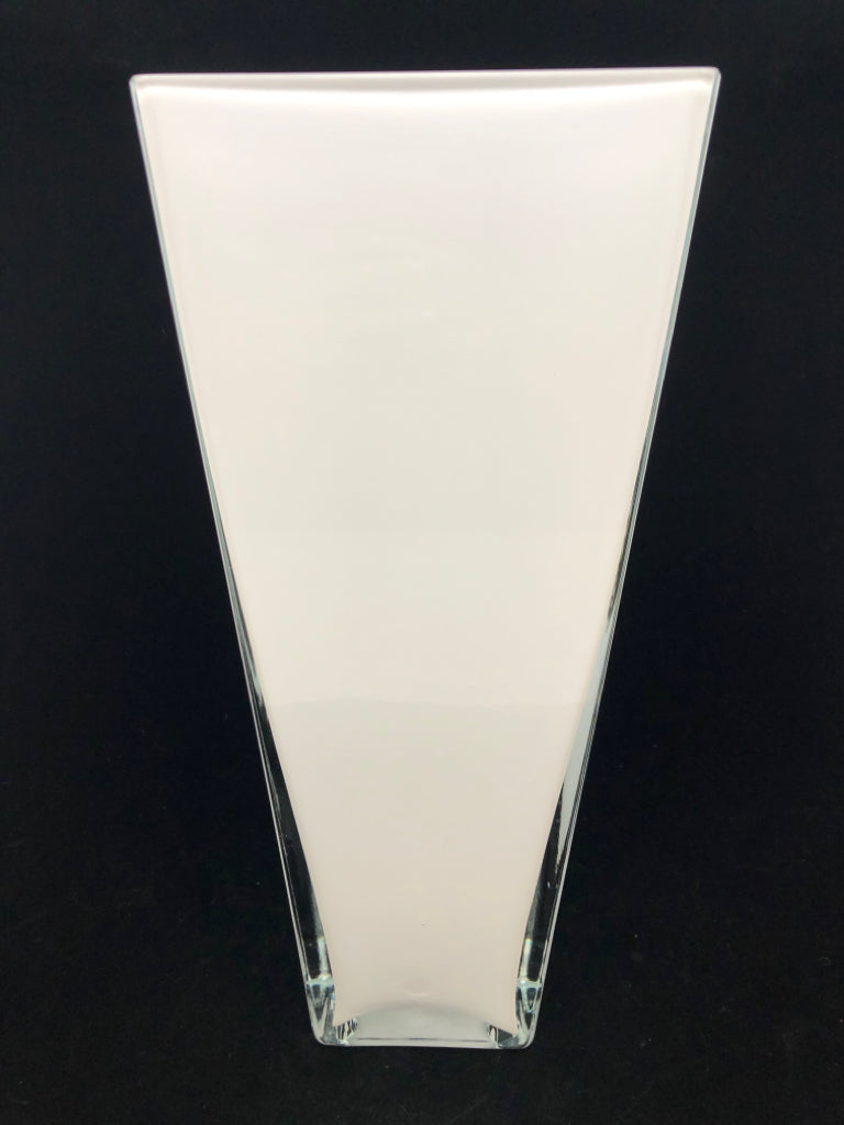 WHITE GLASS GEOMETRIC VASE.