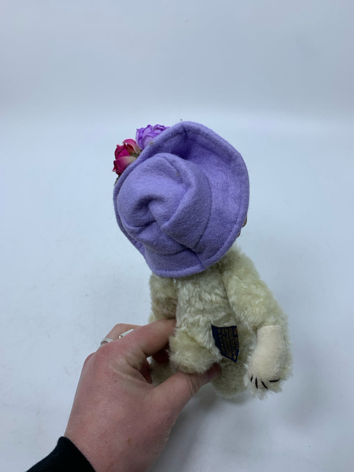 SMALL WHITE BEAR W/ LAVENDER HAT BOYDS BEAR.