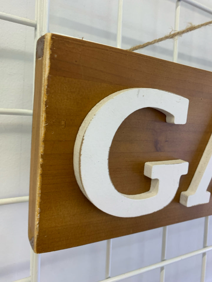GATHER-WOOD WHITE SIGN.