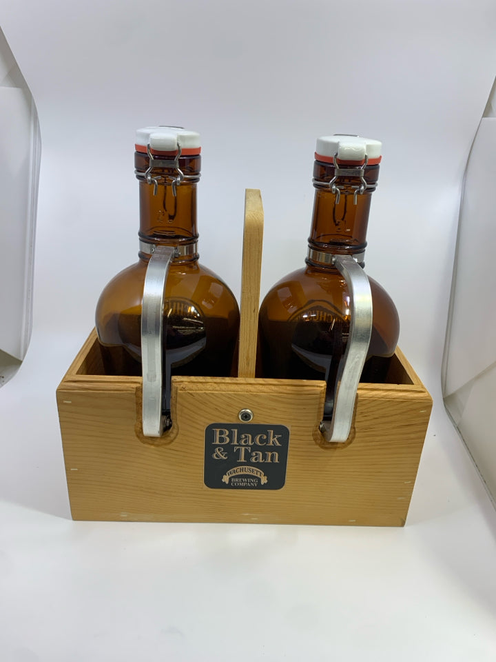 2 WACHUSETT BREWING COMPANY 2L GROWLER BOTTLES IN CRATE.