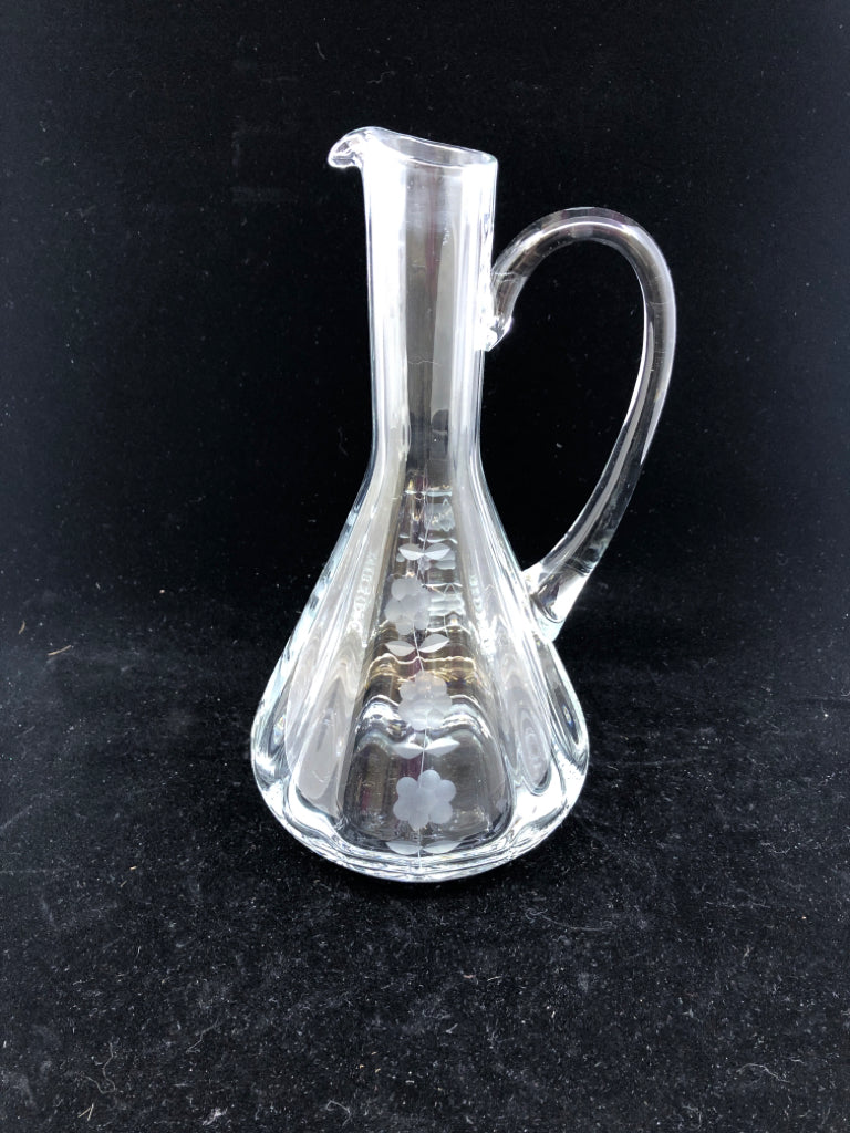 ETCHED FLORAL PITCHER W HANDLE.